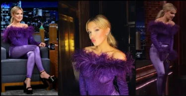 millie bobby Bbrown purple pants