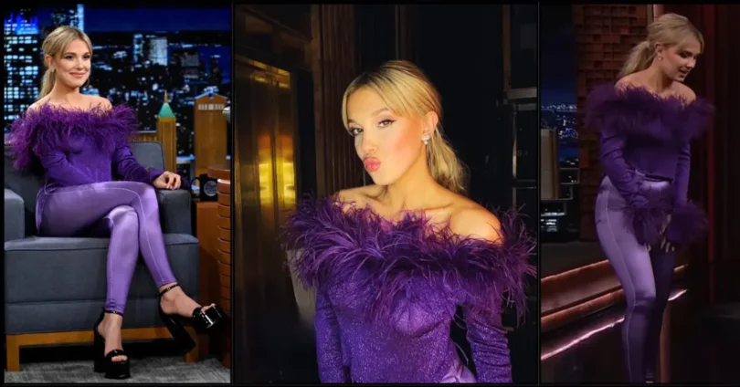 millie bobby Bbrown purple pants